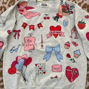SKULLHOUSE DESIGNS Women’s Gray Crewneck Sweater - Valentine Graphic